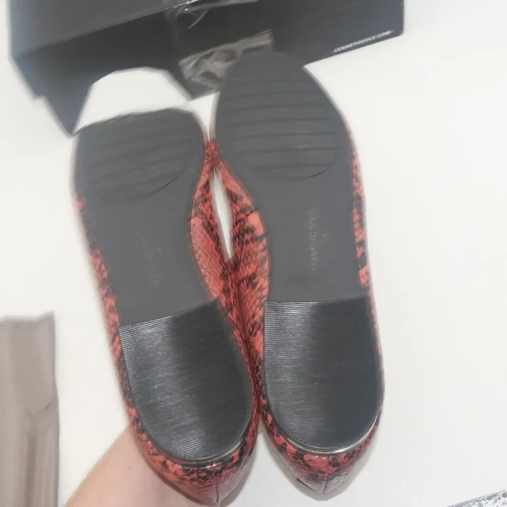 NEW Kenneth Cole Balance Ballet leather Flats Women's 9 Salmon Black Snakeskin - Picture 7 of 9
